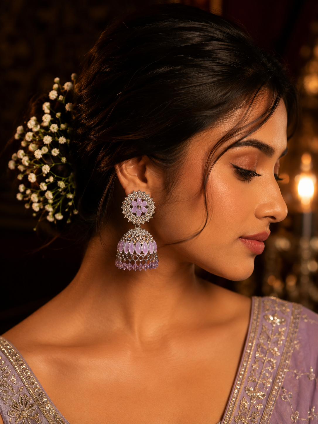 Maharani Amethyst (Lavender Gulmohar) Jhumkas